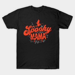 Cute Halloween Spooky Mama Orange and Black Halloween Witch Mom T-Shirt